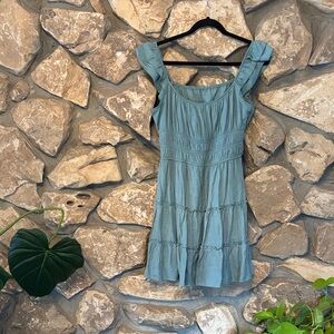 Adorable light teal flutter sleeve tunic dress